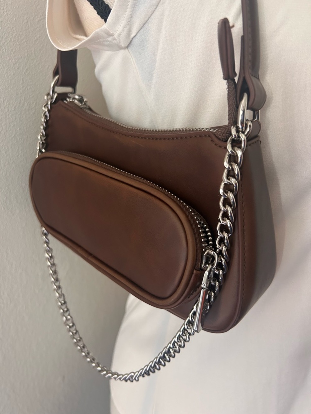 8 Other Reasons Mini Brown Faux Leather Minimalist Bag With Chain